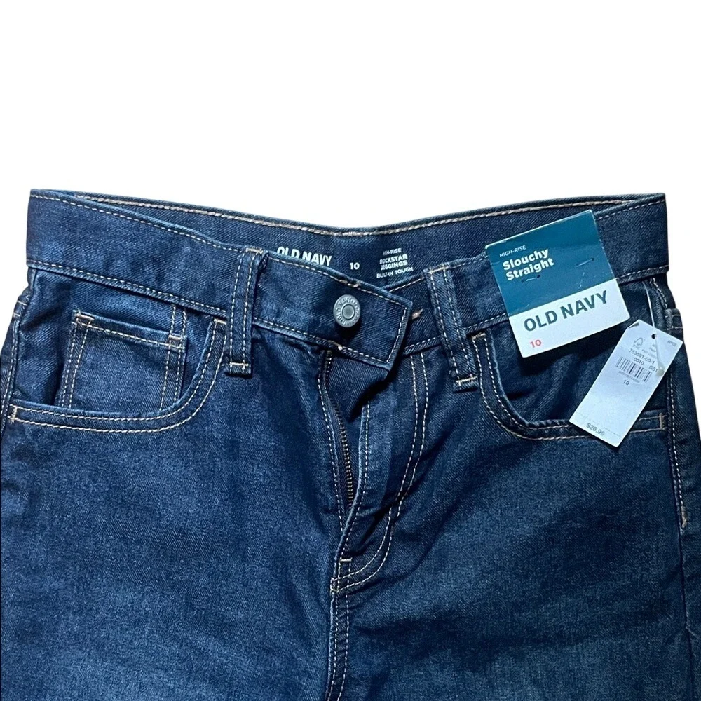 Old Navy Slouchy Straight Jeans Boys 10 Dark Wash NEW High Rise Built-In‎ Tough